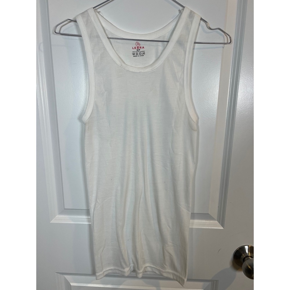 Lebra Mens Tank Top Ribbed Cotton White Small